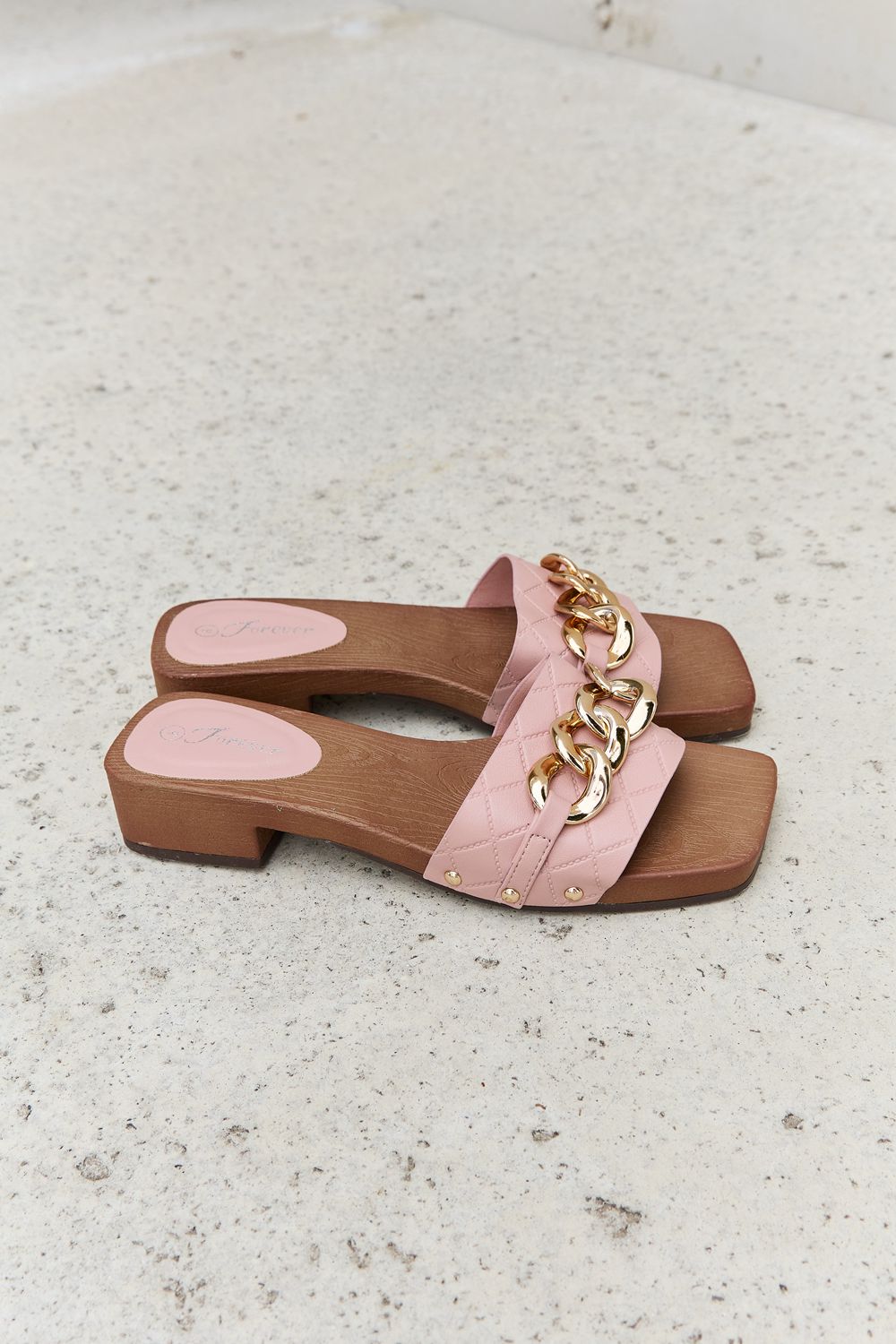 Forever Link Square Toe Chain Detail Clog Sandal in Blush