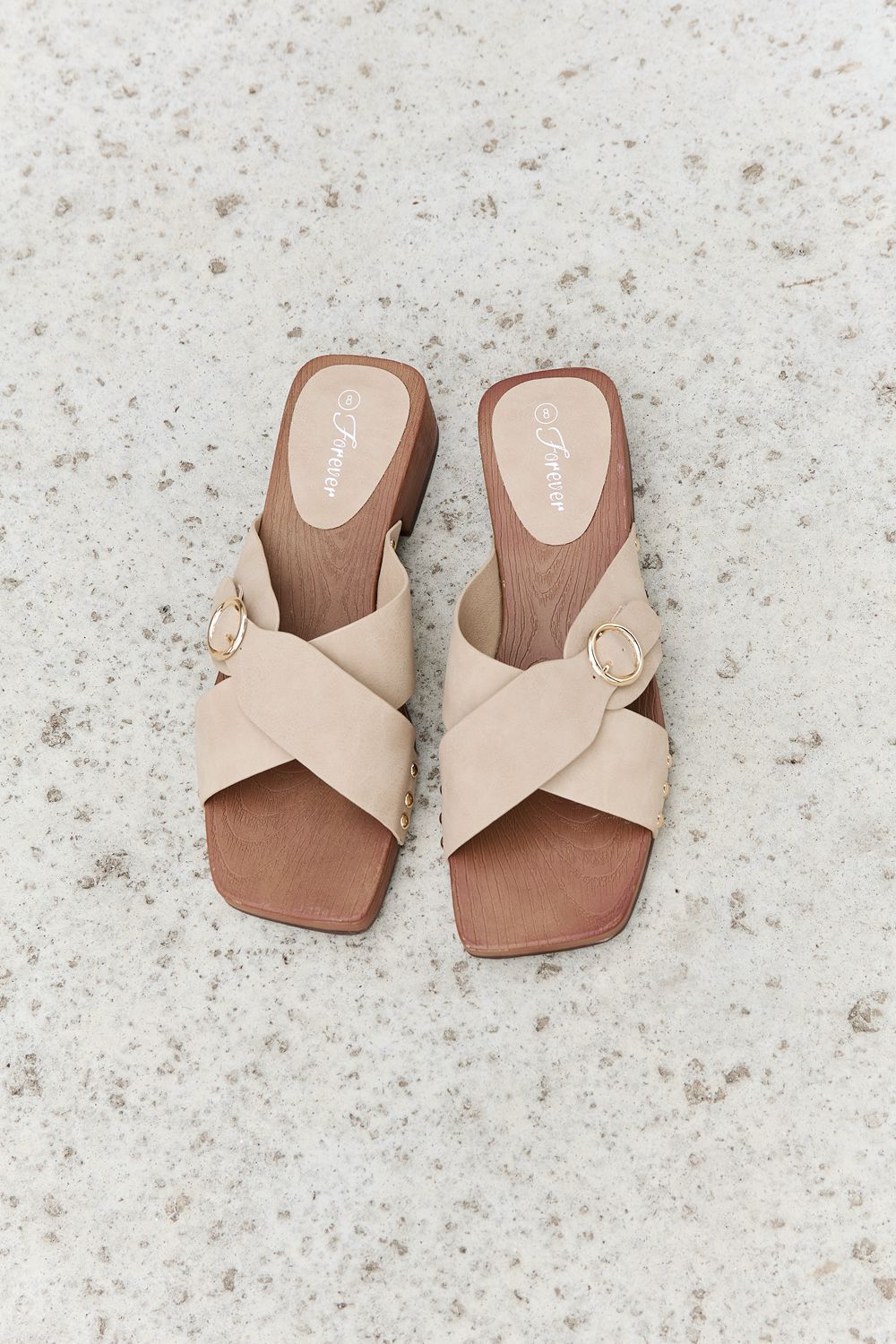 Forever Link Square Toe Cross Strap Buckle Clog Sandal in Sand