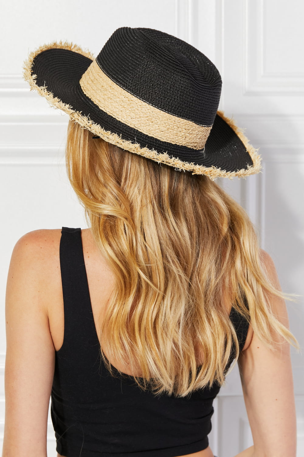 Justin Taylor Poolside Baby Straw Fedora Hat in Black