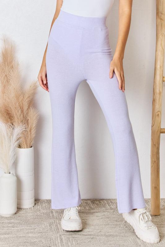 RISEN Full Size High Waist Ultra Soft Knit Flare Pants