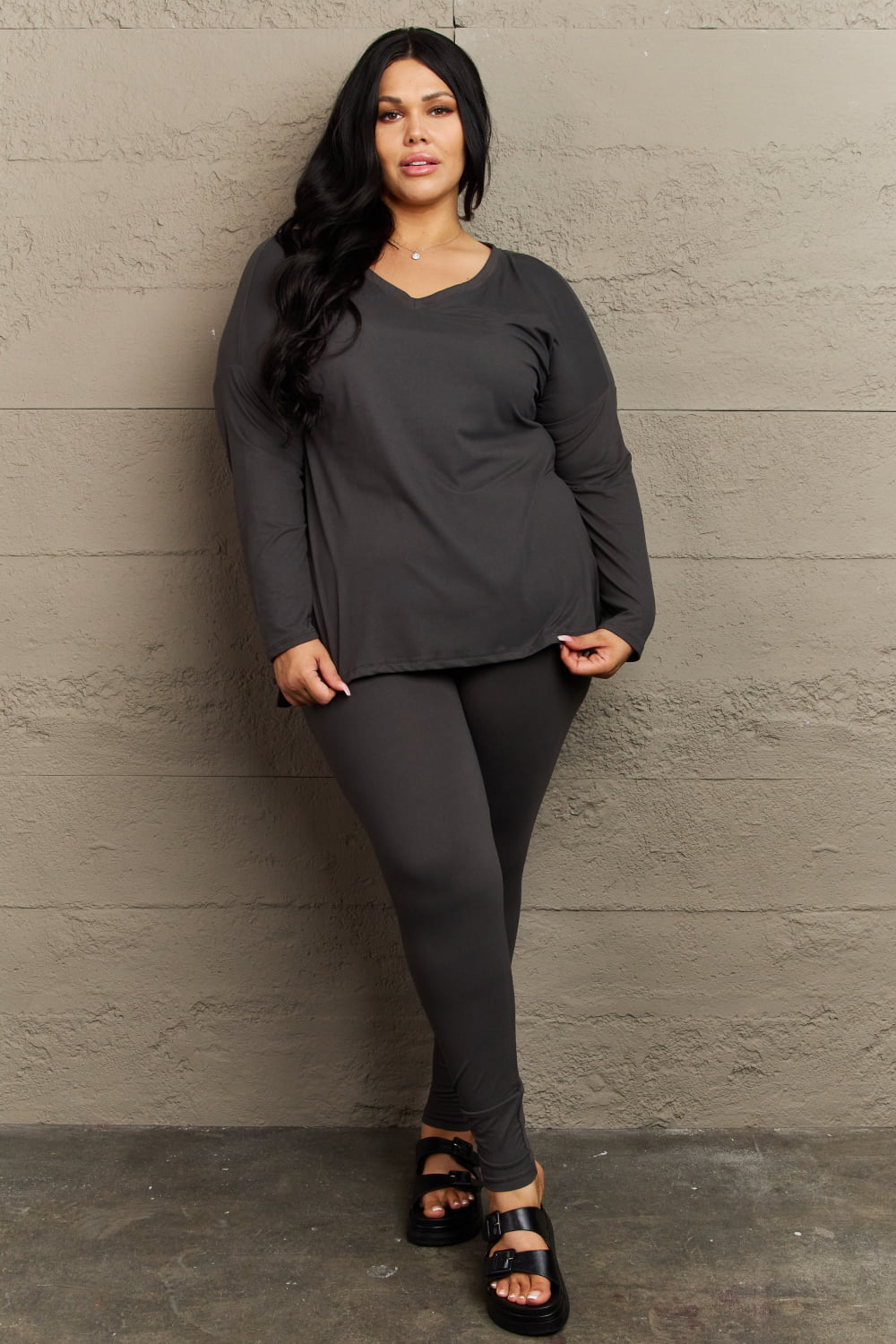 Zenana Lazy Days Full Size Long Sleeve and Leggings Set