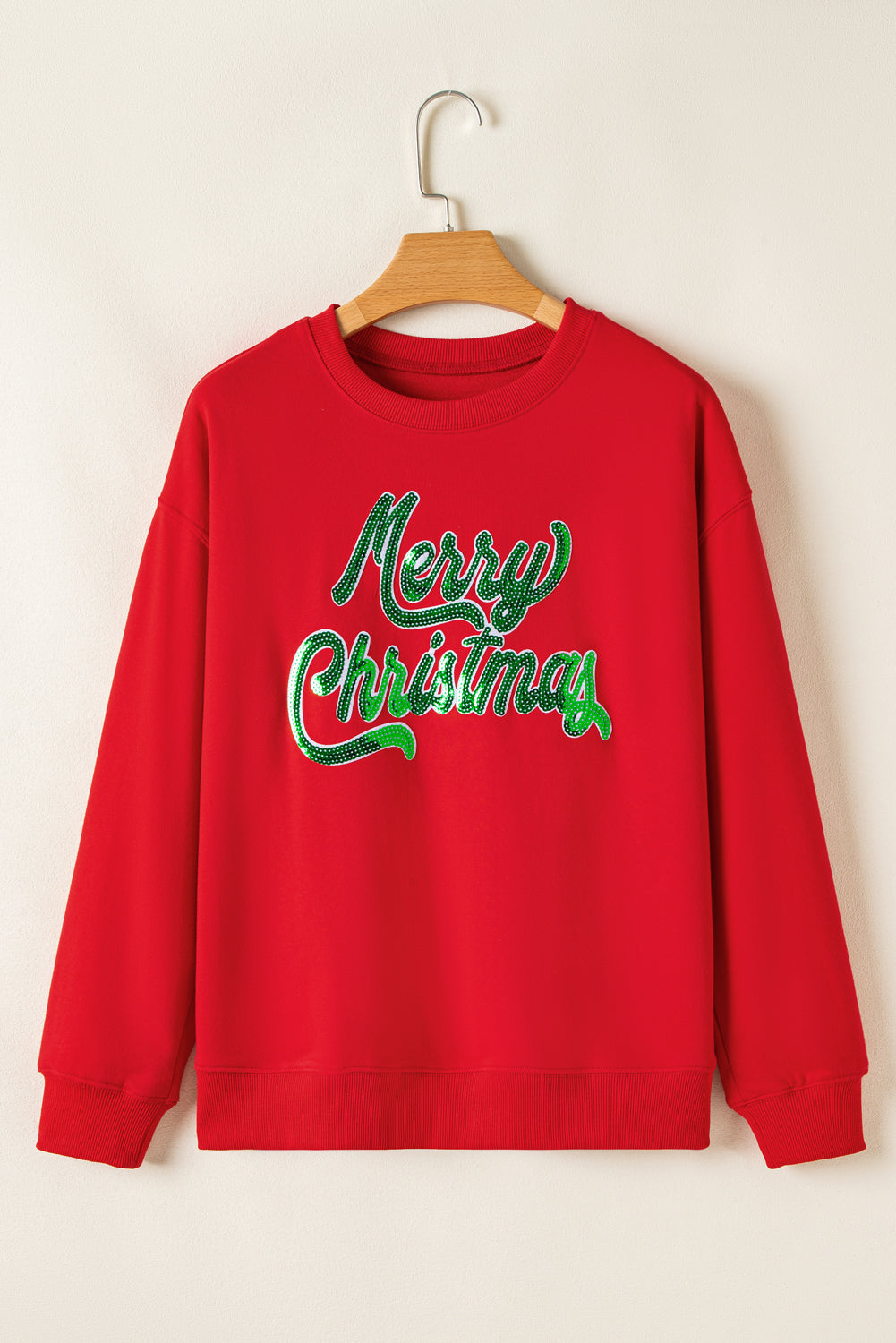 Red Merry Christmas Crewneck Drop Shoulder Loose Sweatshirt