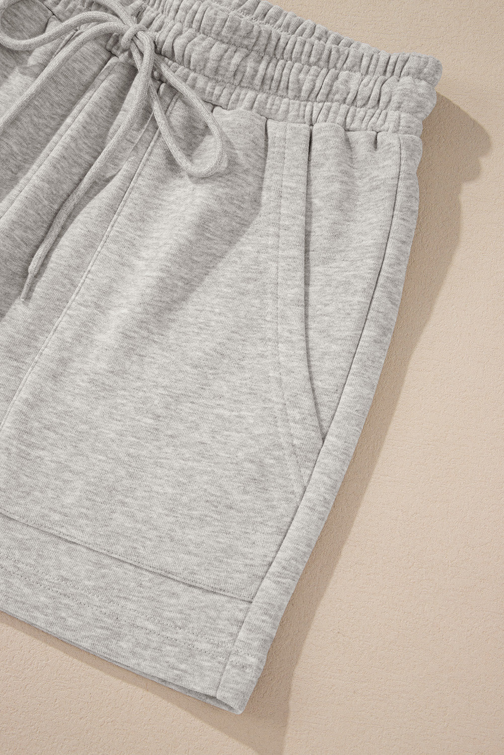 Light Grey Solid Pullover Sweatshirt and Shorts 2 Piece Set