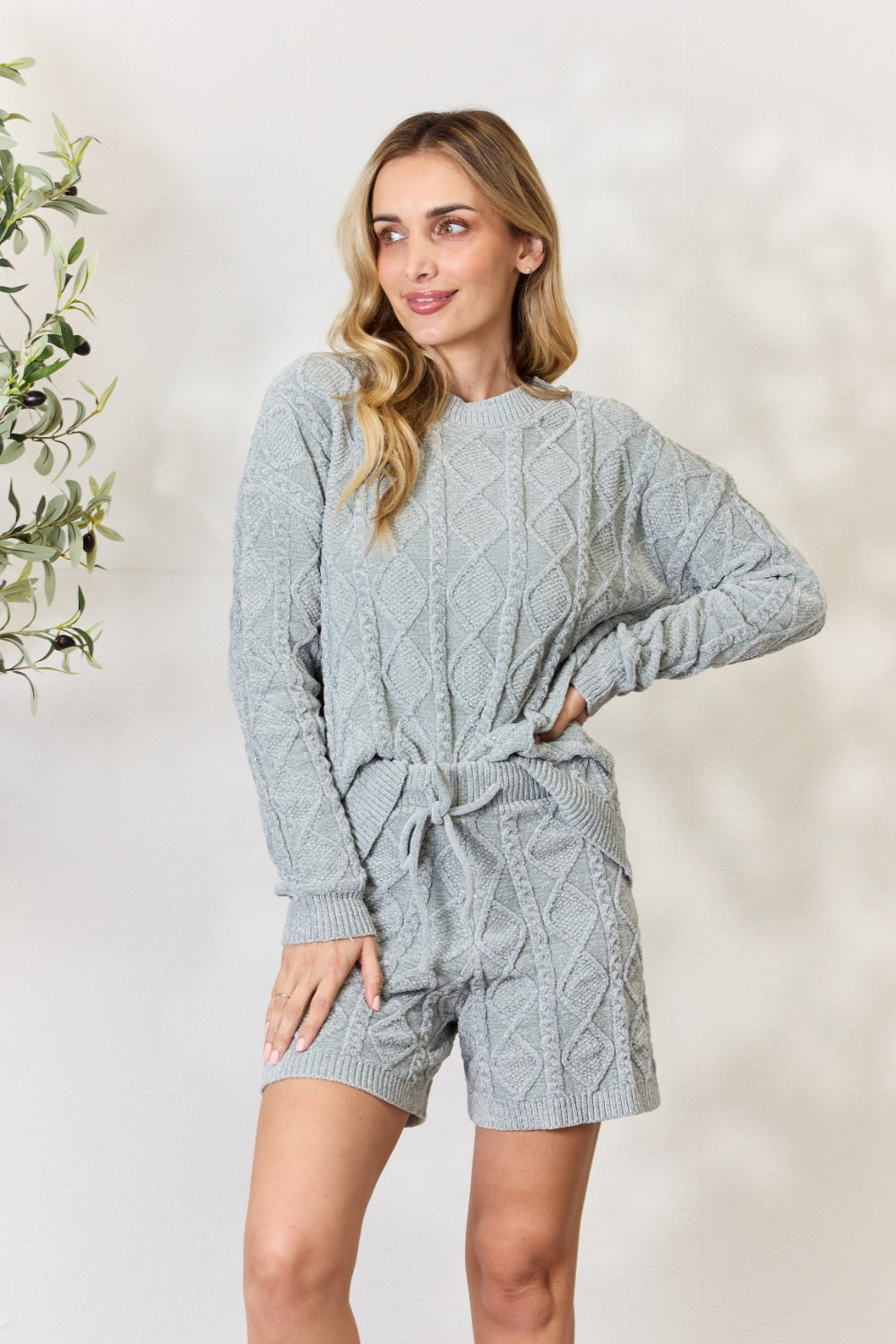 BiBi Cable Knit Drawstring Sweater Shorts