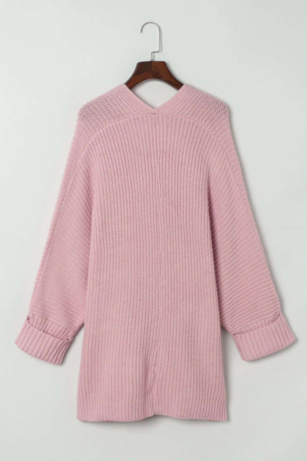 Pink Oversized Fold Over Sleeve Open Front Cardigan