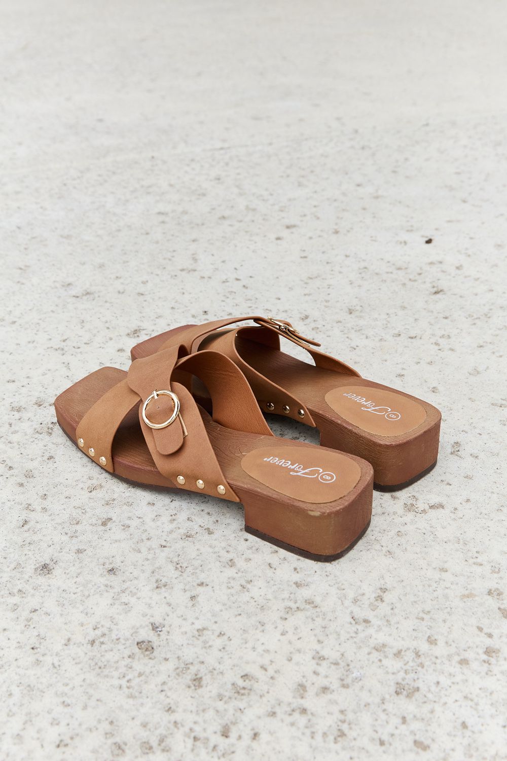 Forever Link Square Toe Cross Strap Buckle Clog Sandal in Ochre