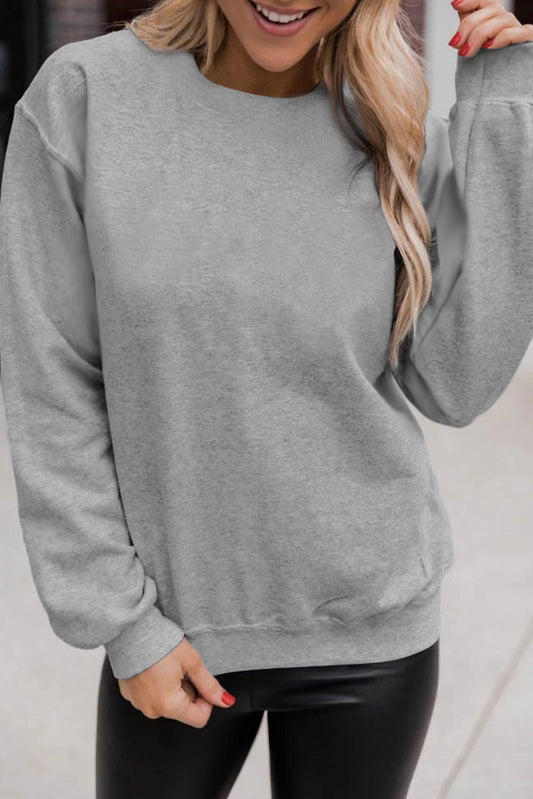 Gray Solid Classic Crewneck Pullover Sweatshirt