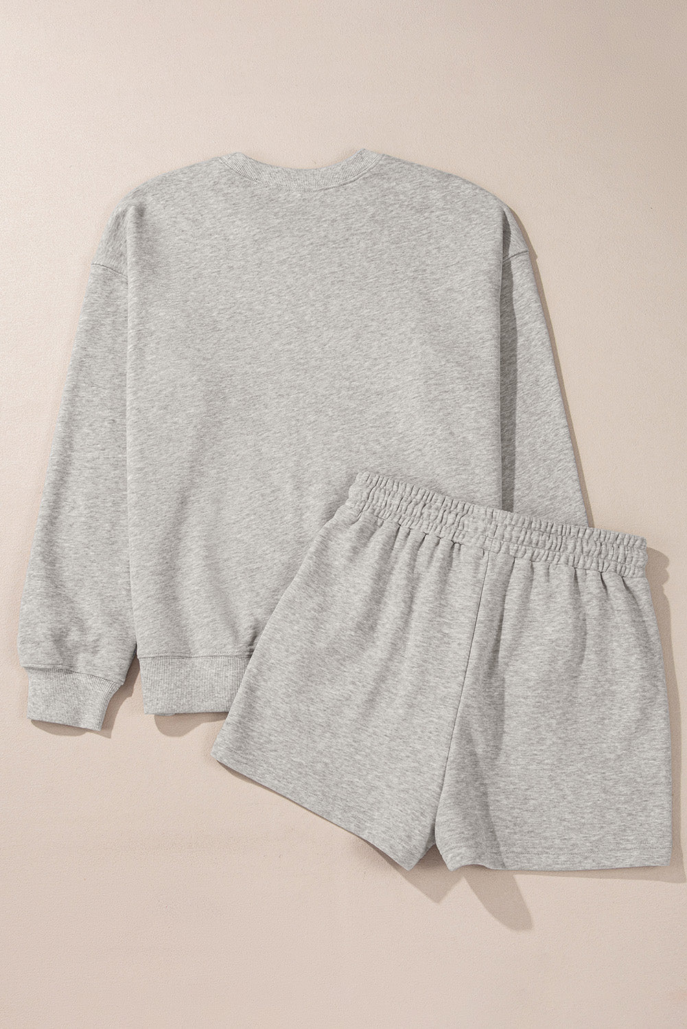 Light Grey Solid Pullover Sweatshirt and Shorts 2 Piece Set