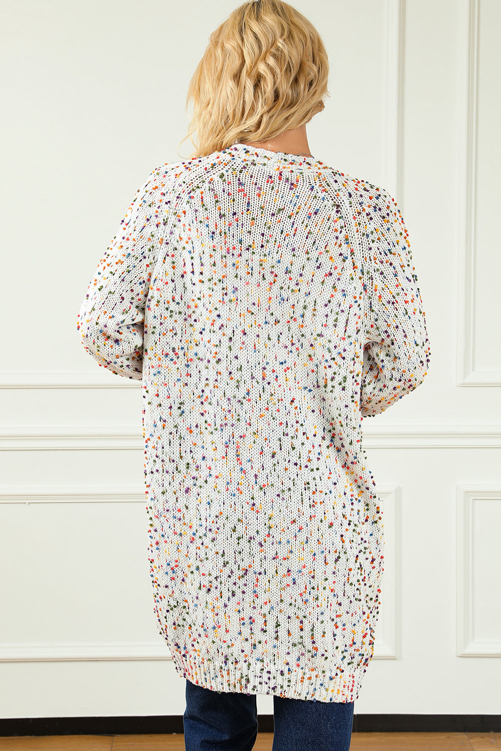 White Rainbow Popcorn Confetti Open Front Cardigan