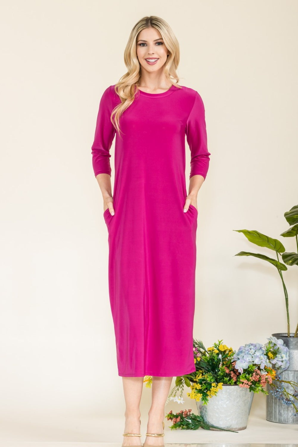 Celeste Full Size Round Neck Midi Dress