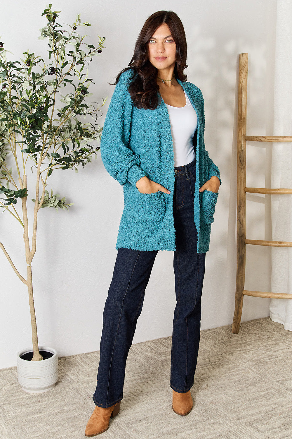 Zenana Falling For You Full Size Open Front Cardigan with Pockets