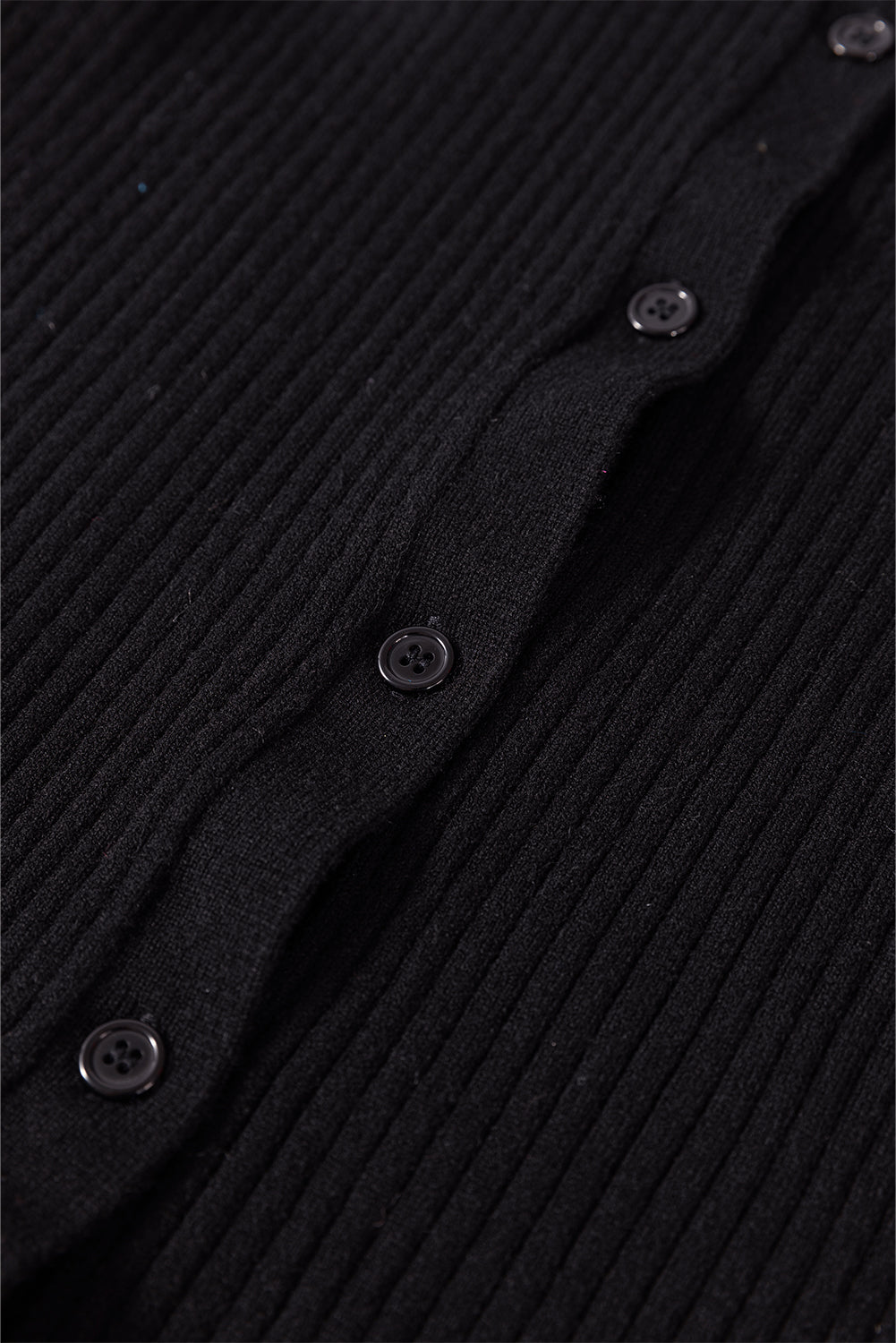 Black Ribbed Knit Collared Slim Fit Sweater Cardigan