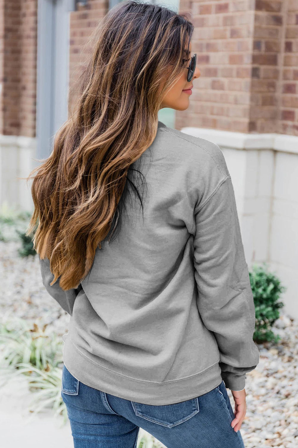 Gray Solid Classic Crewneck Pullover Sweatshirt