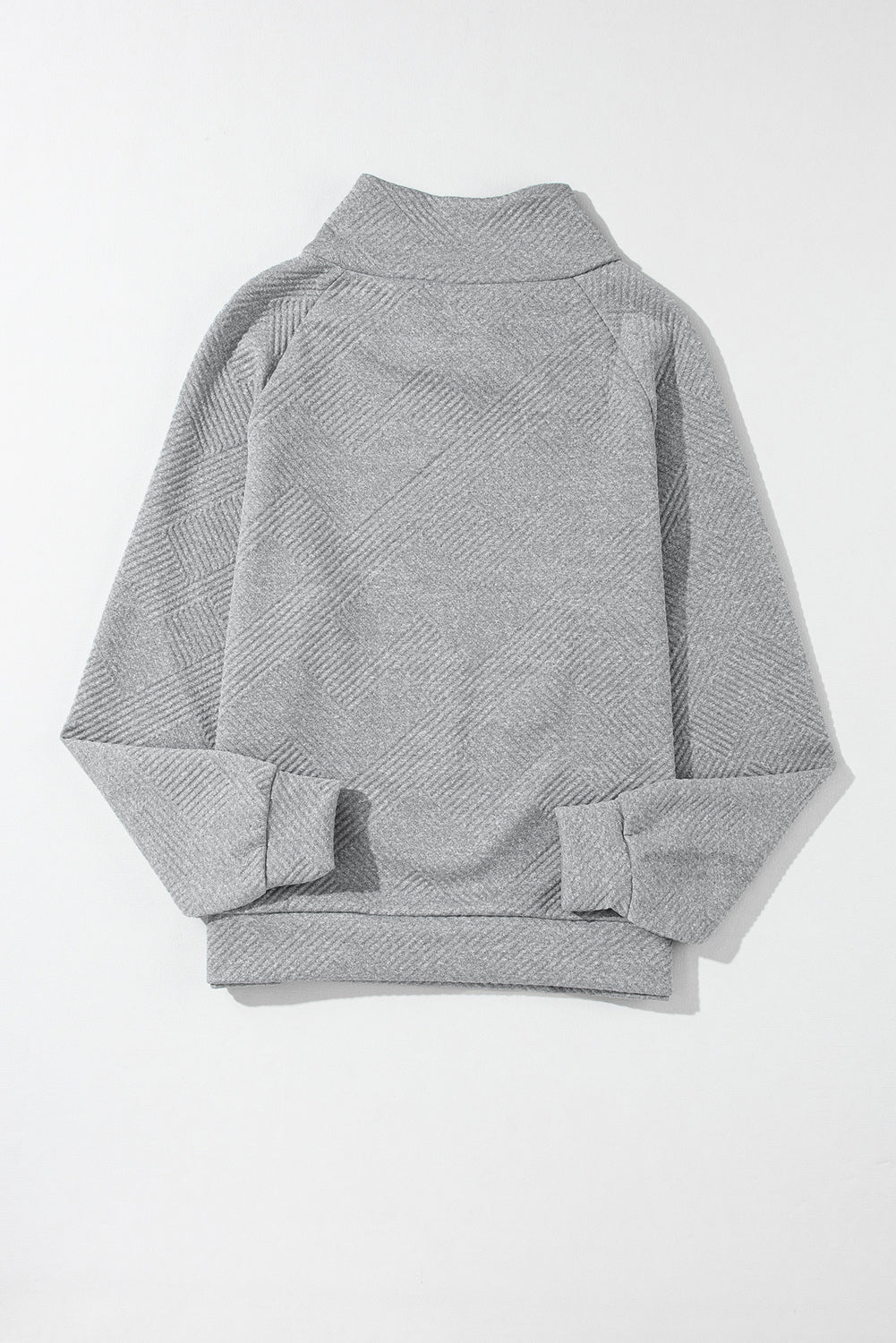 Gray Asymmetric Buttons Detail High Neck Textured Sweatshirt