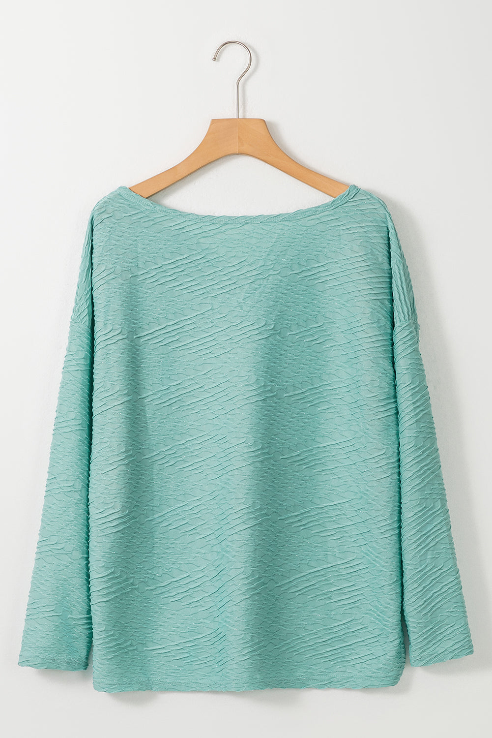 Green Textured Split Neck Long Sleeve Top