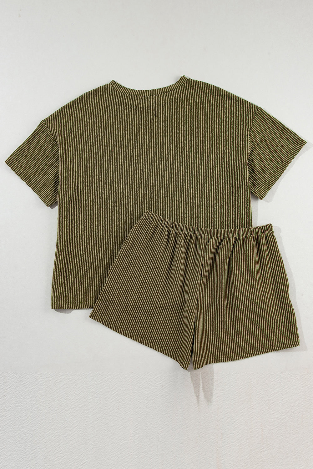 Jungle Green Ribbed Textured Knit Loose Fit Tee and Shorts Set