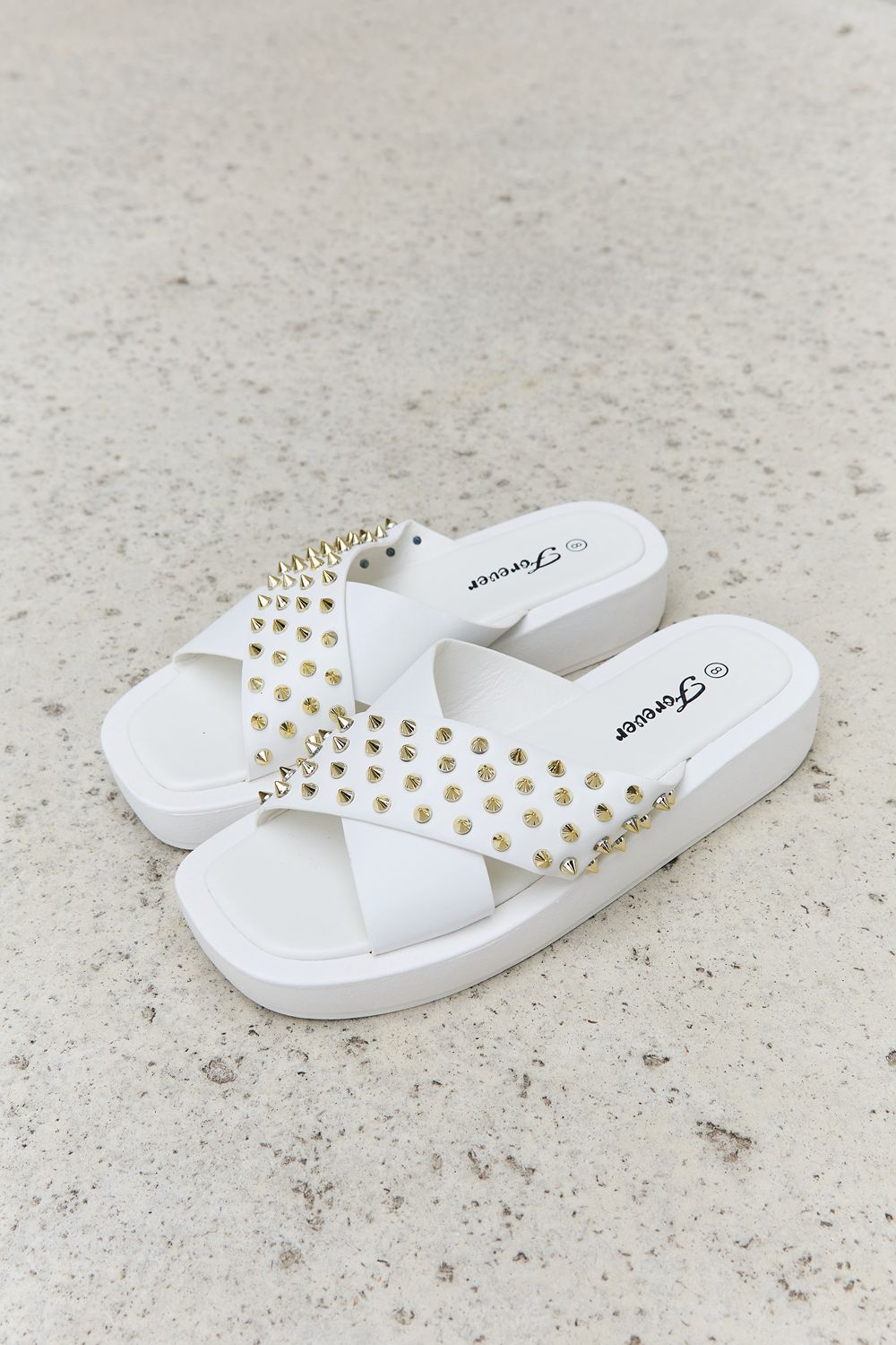 Forever Link Studded Cross Strap Sandals in White