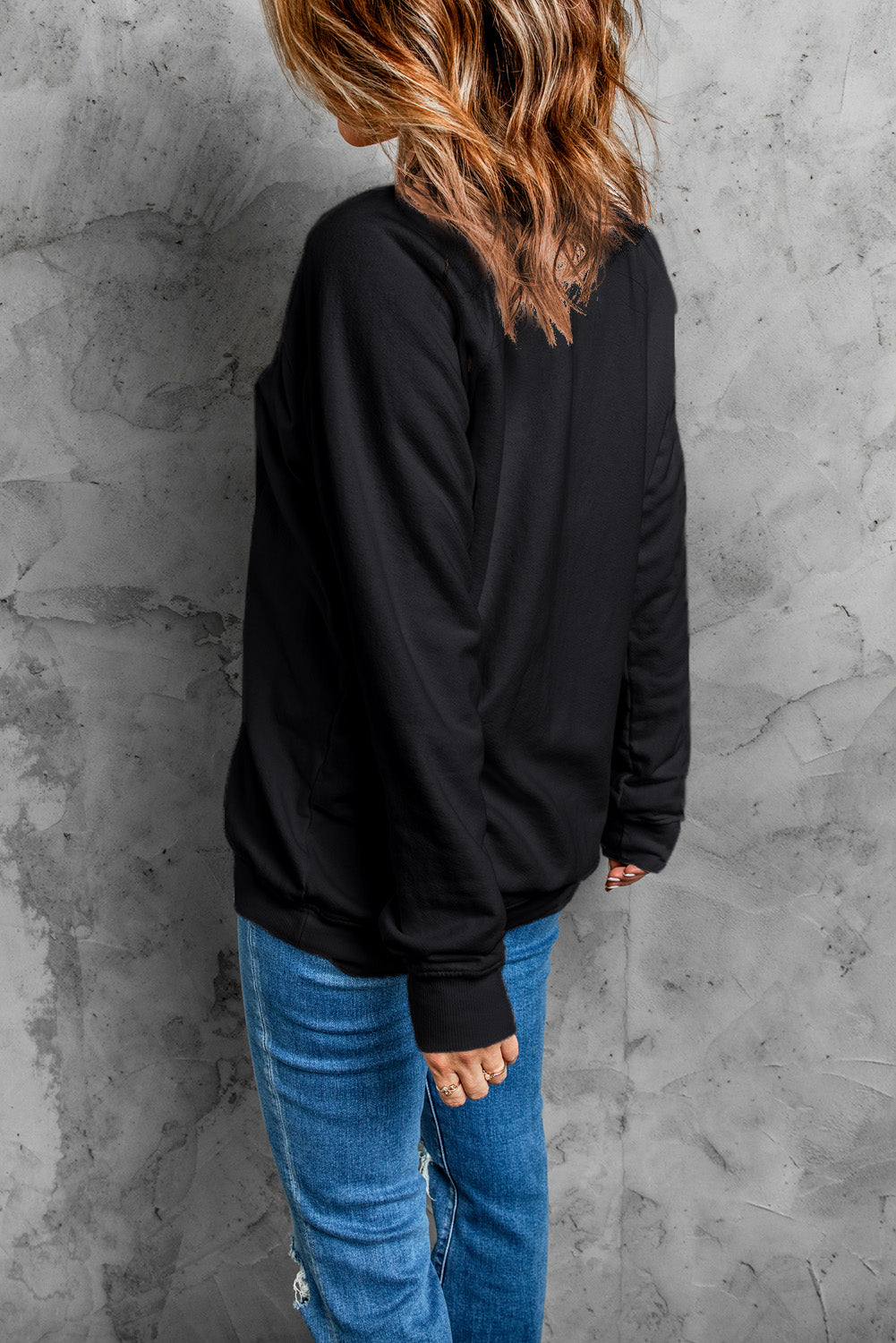 Black Merry & Bright Letter Print Pullover Sweatshirt