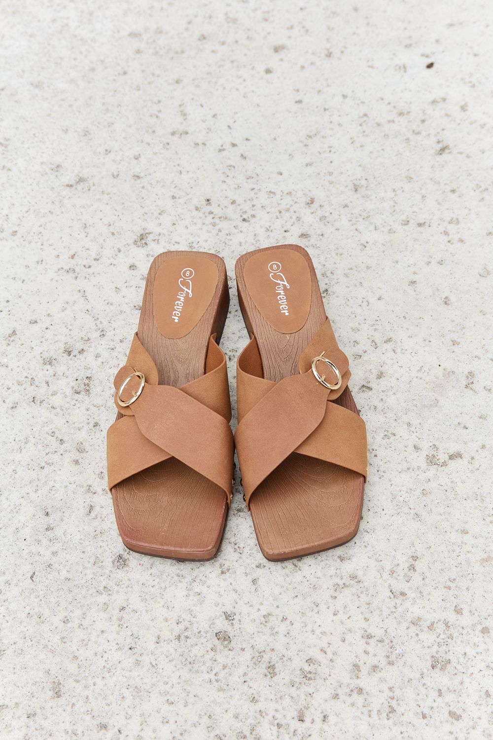 Forever Link Square Toe Cross Strap Buckle Clog Sandal in Ochre