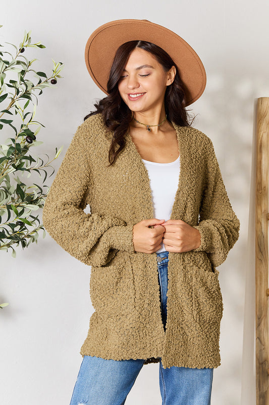 Zenana Falling For You Full Size Open Front Cardigan with Pockets