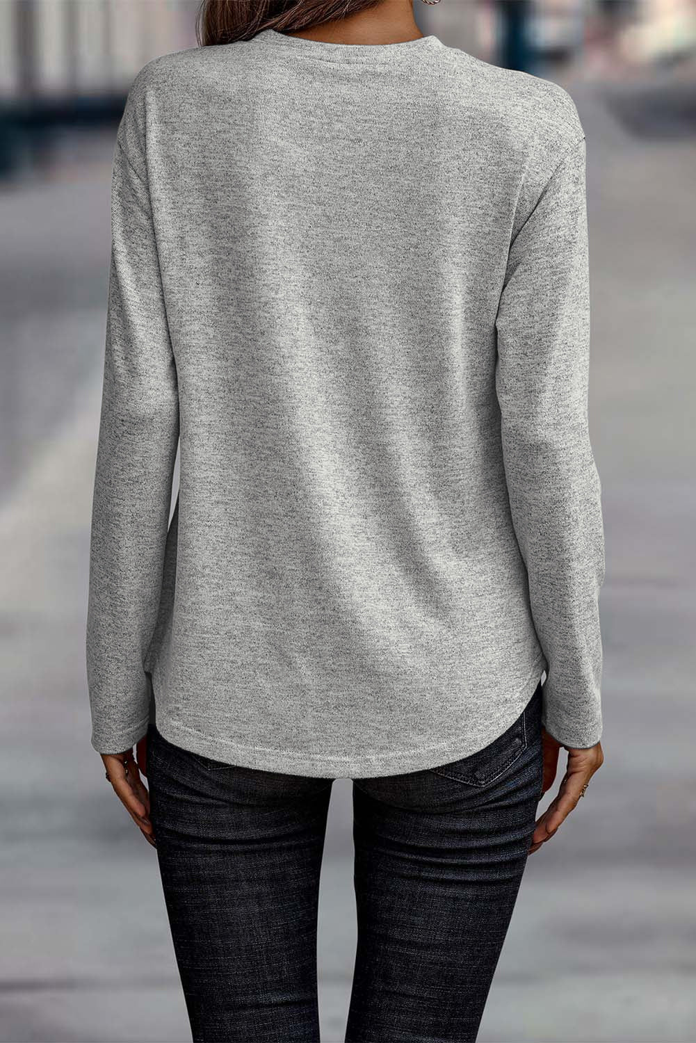 Gray Side Buttons Crew Neck Knit Top