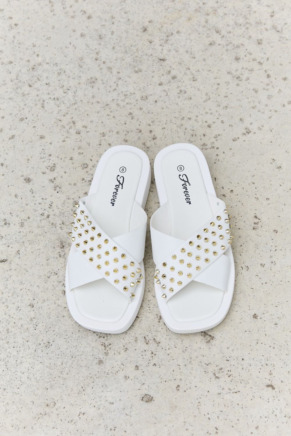 Forever Link Studded Cross Strap Sandals in White