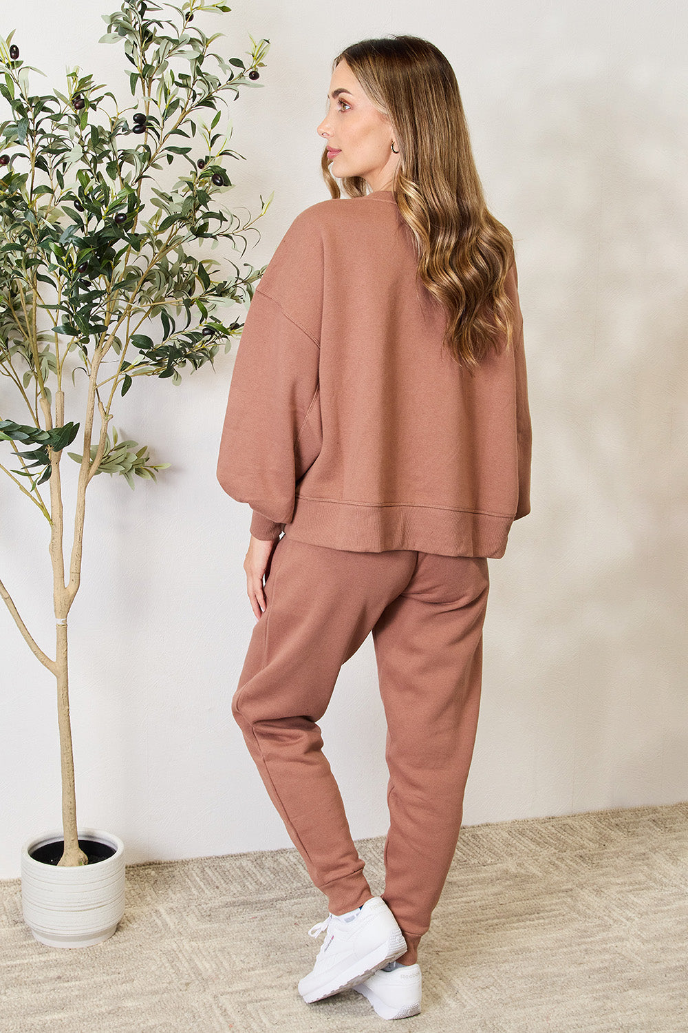 Zenana Lantern Sleeve Sweatshirt and Drawstring Sweatpants Set