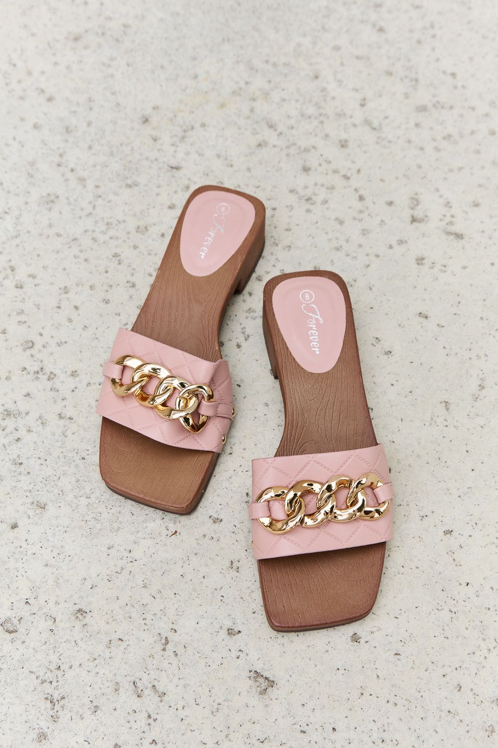 Forever Link Square Toe Chain Detail Clog Sandal in Blush