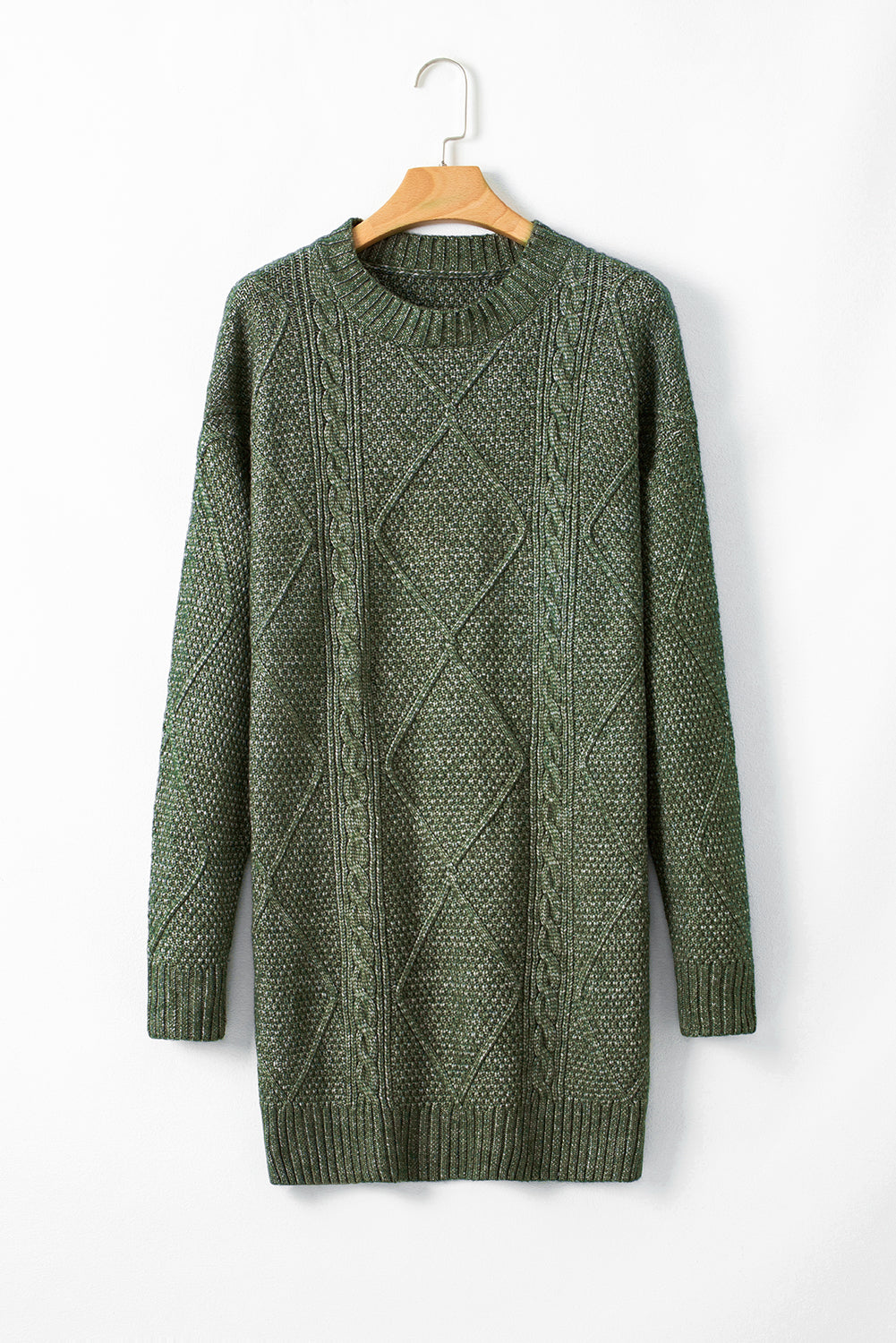 Mist Green Cable Knit Drop Shoulder Loose Fit Sweater Dress