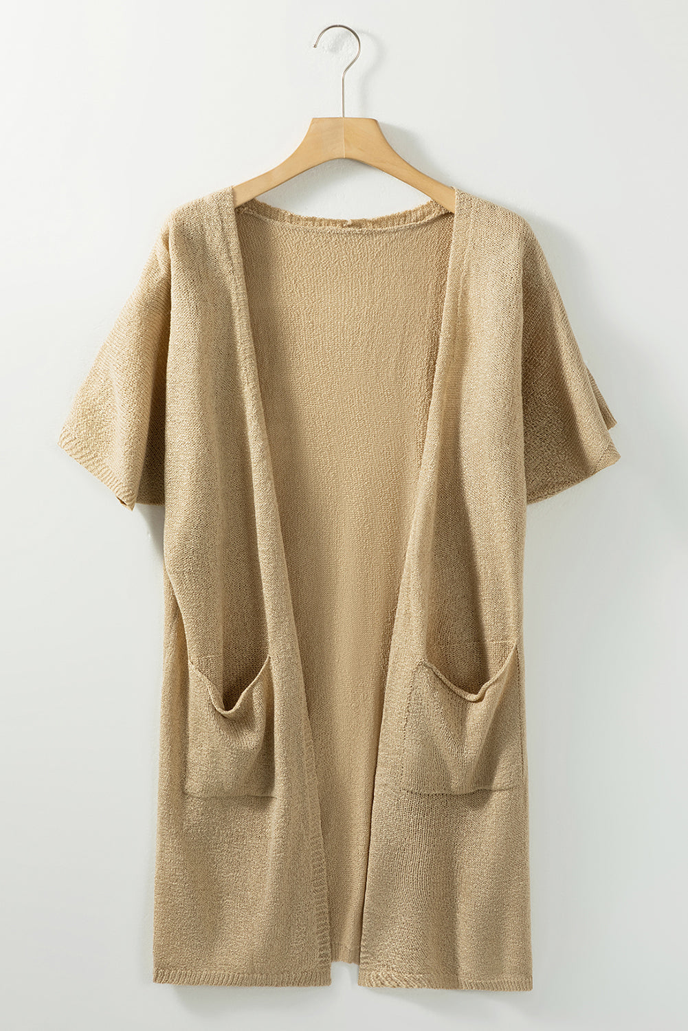 Khaki Dolman Half Sleeve Pocketed Long Cardigan