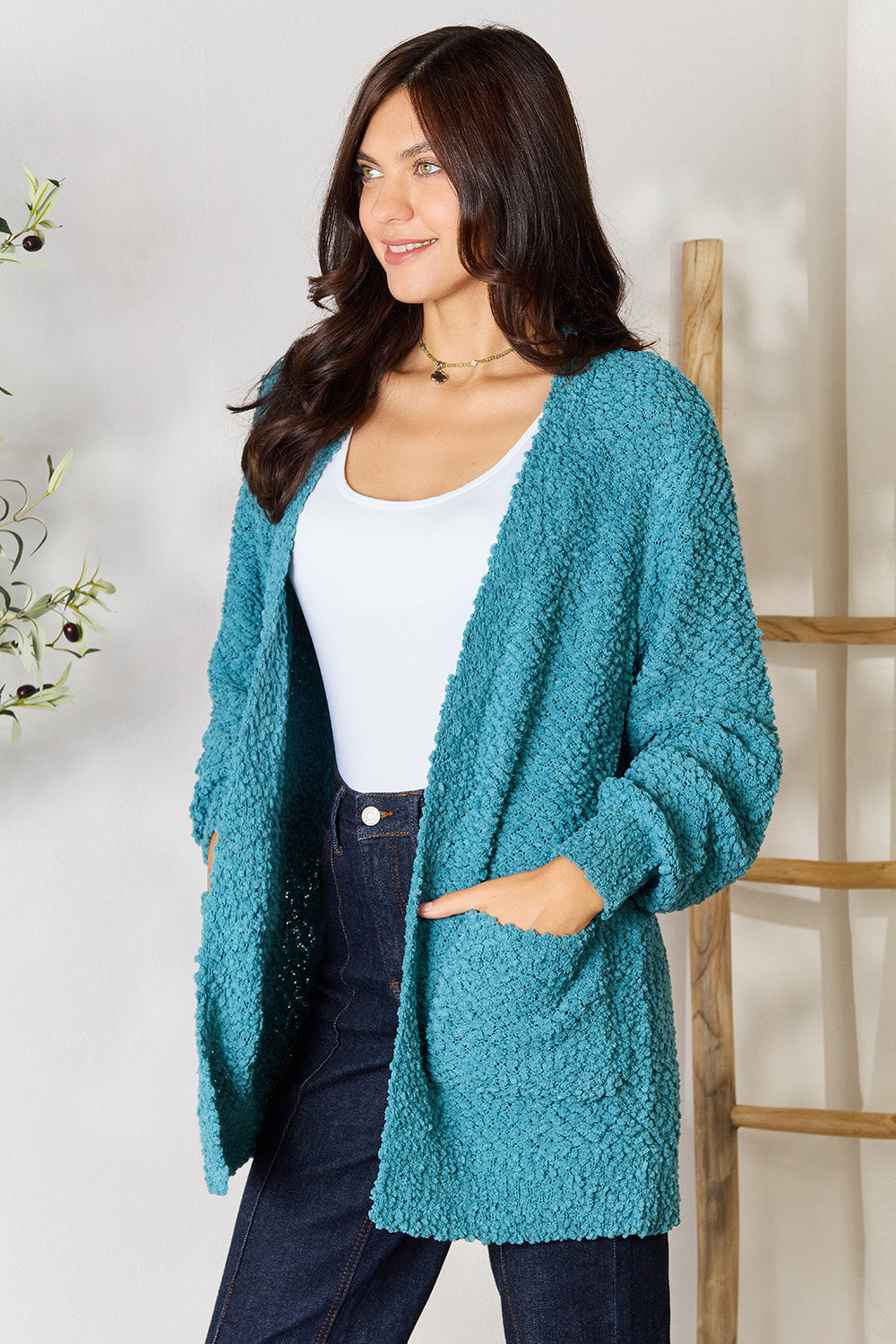 Zenana Falling For You Full Size Open Front Cardigan with Pockets