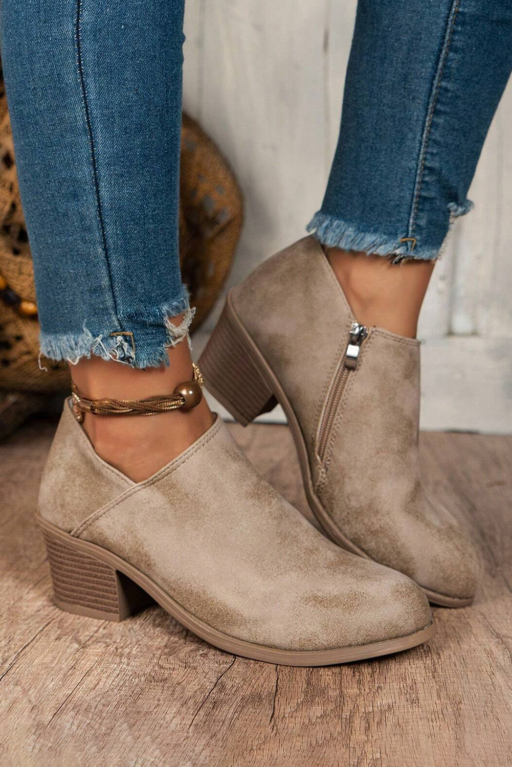 Philippine Gray Tulip Opening Suede Ankle Boots